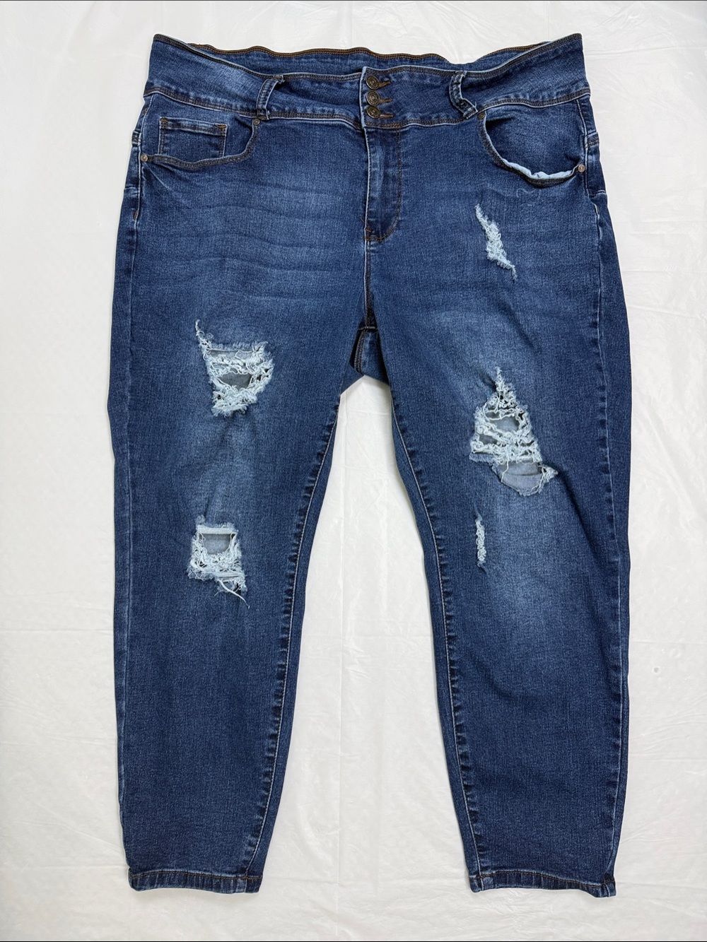 9th & Main Distressed Crop Jeans High Rise Corset Waist Blue Plus 22W